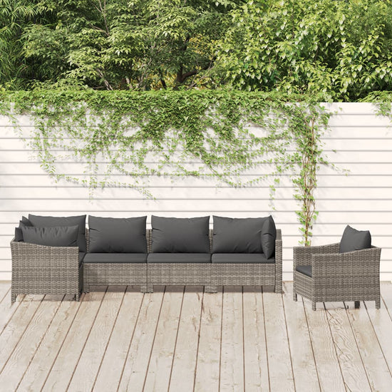6-delige Loungeset met kussens poly rattan grijs MeubelReus