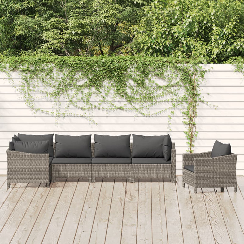 6-delige Loungeset met kussens poly rattan grijs MeubelReus