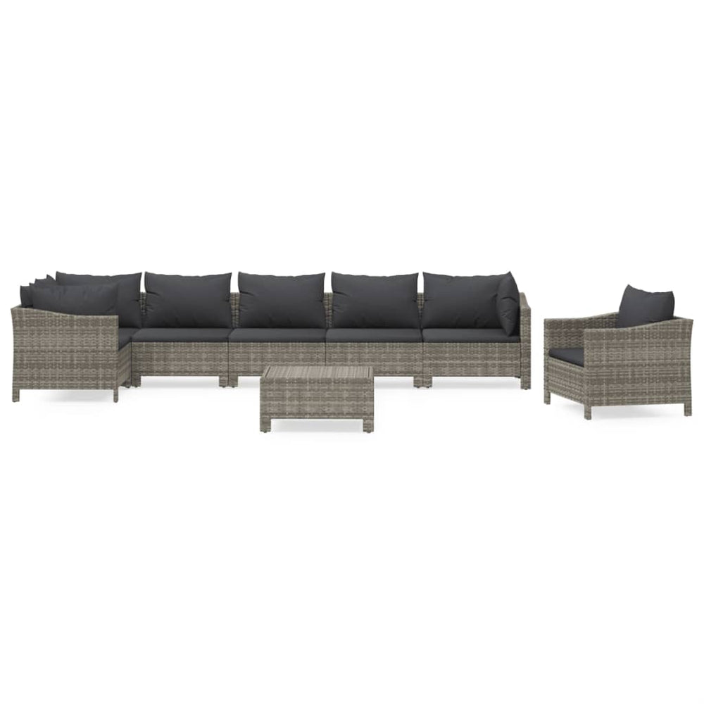 8-delige Loungeset met kussens poly rattan grijs MeubelReus