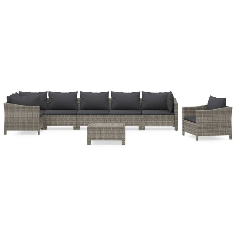 8-delige Loungeset met kussens poly rattan grijs MeubelReus