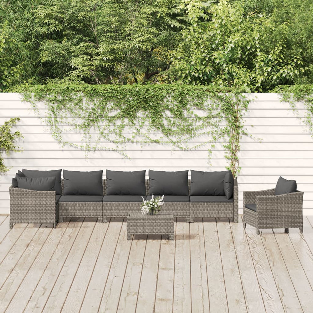 8-delige Loungeset met kussens poly rattan grijs MeubelReus