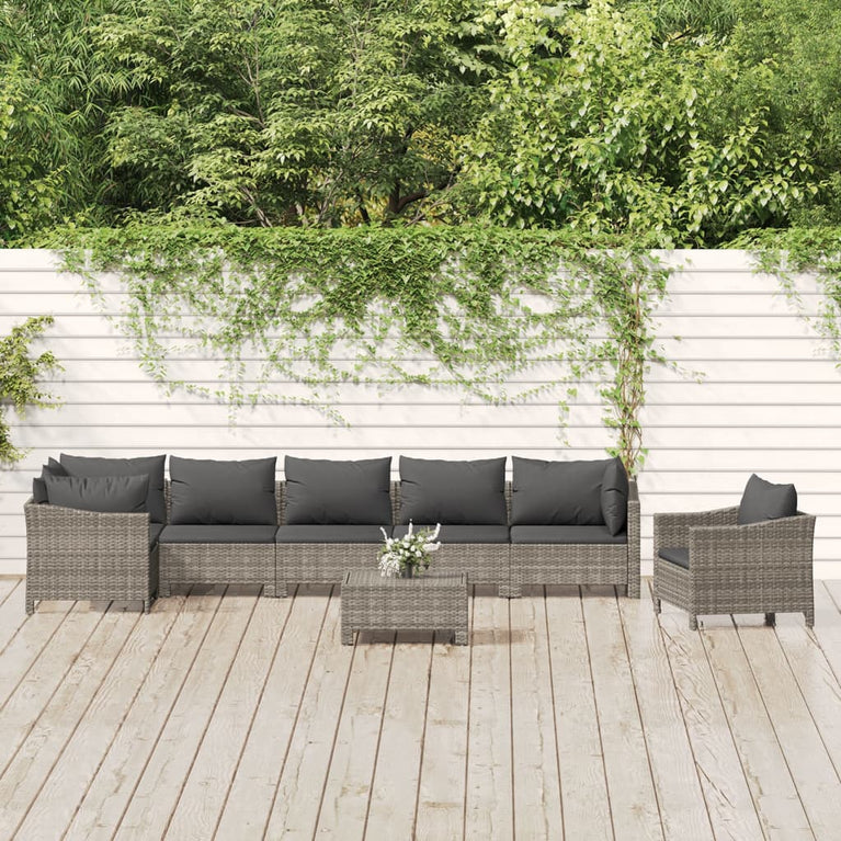8-delige Loungeset met kussens poly rattan grijs MeubelReus