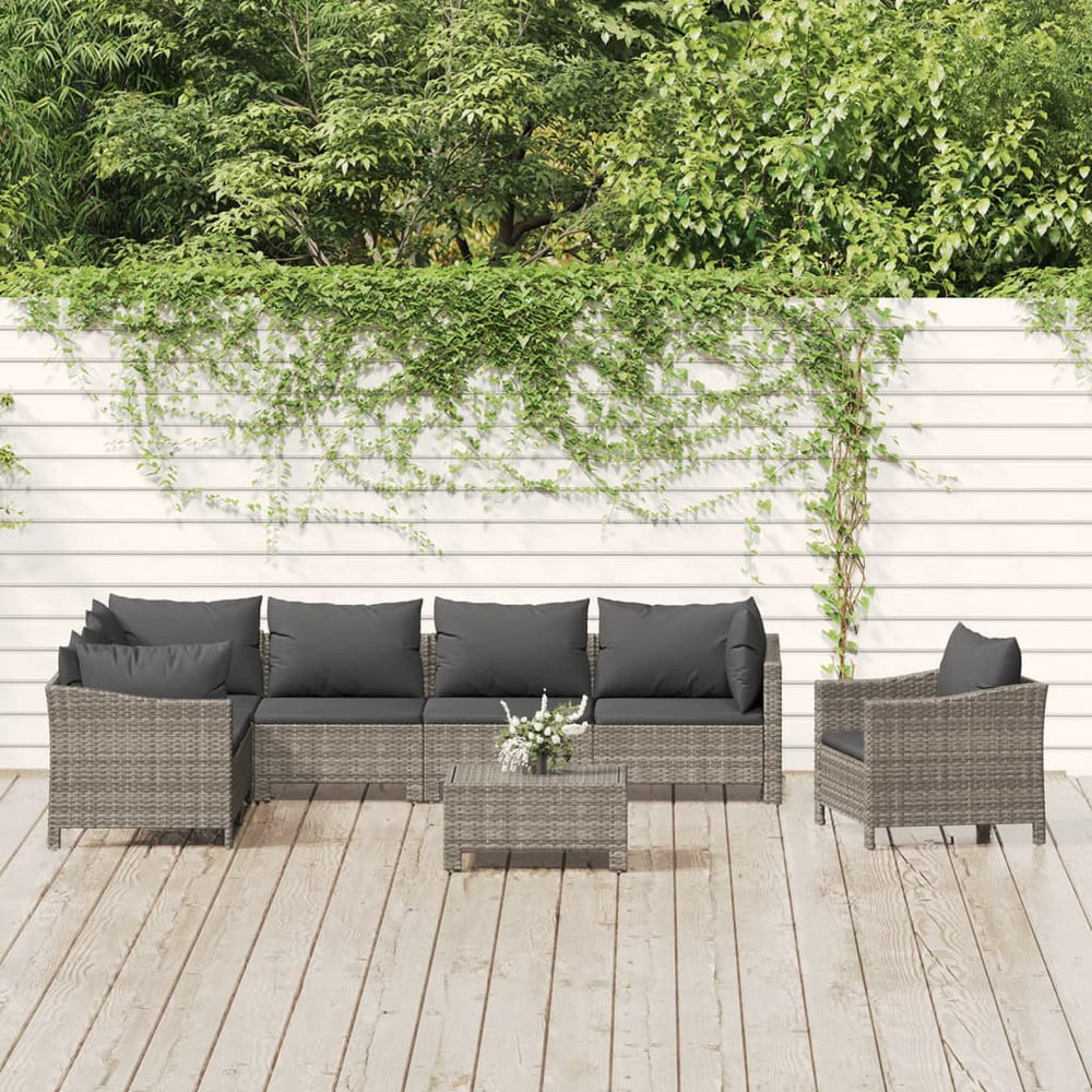 8-delige Loungeset met kussens poly rattan grijs MeubelReus