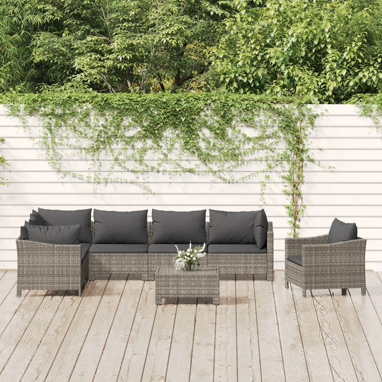 8-delige Loungeset met kussens poly rattan grijs MeubelReus