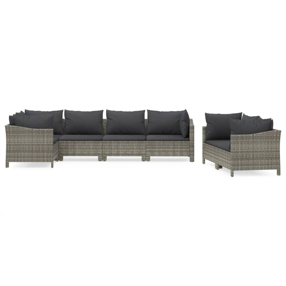 7-delige Loungeset met kussens poly rattan grijs MeubelReus
