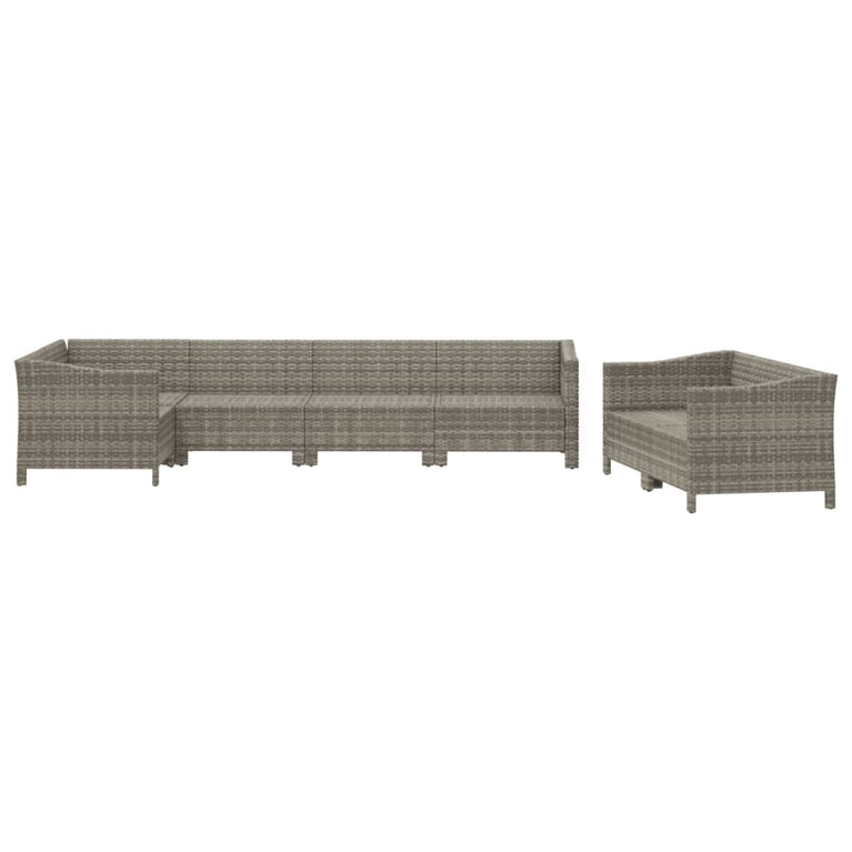 7-delige Loungeset met kussens poly rattan grijs MeubelReus