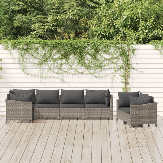 7-delige Loungeset met kussens poly rattan grijs MeubelReus