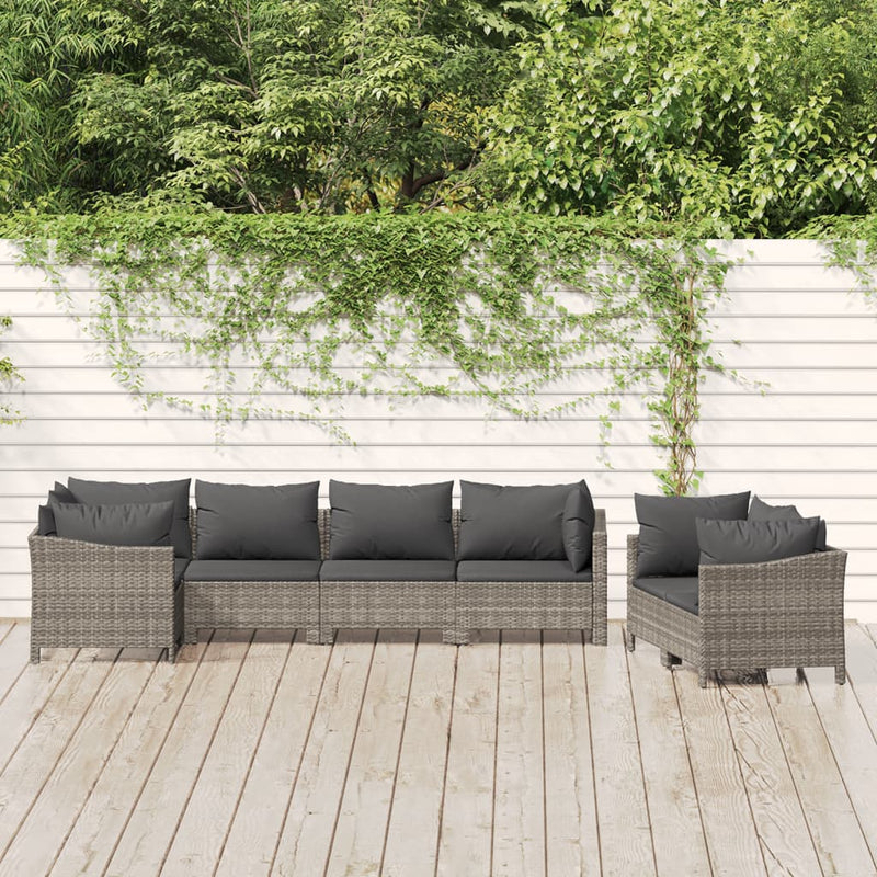 7-delige Loungeset met kussens poly rattan grijs MeubelReus