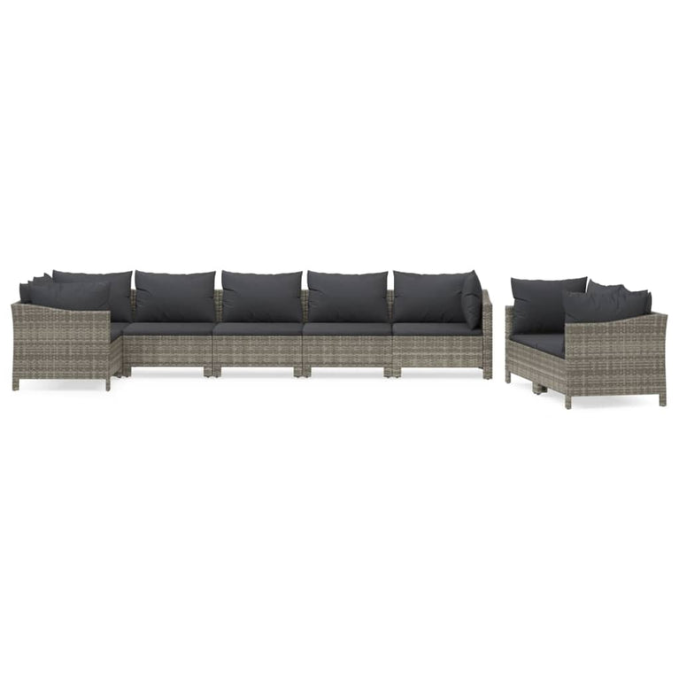 8-delige Loungeset met kussens poly rattan grijs MeubelReus