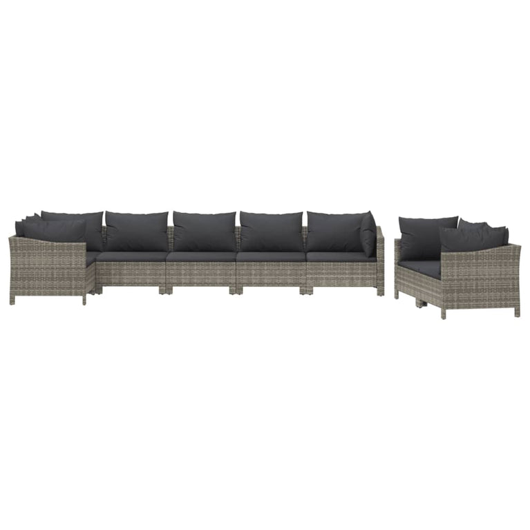 8-delige Loungeset met kussens poly rattan grijs MeubelReus
