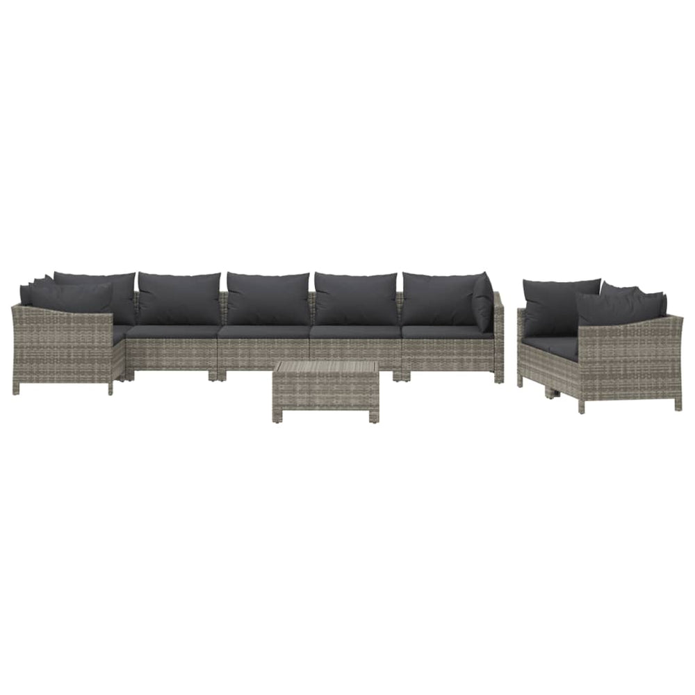 9-delige Loungeset met kussens poly rattan grijs MeubelReus