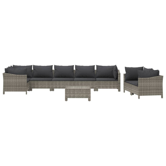 9-delige Loungeset met kussens poly rattan grijs MeubelReus