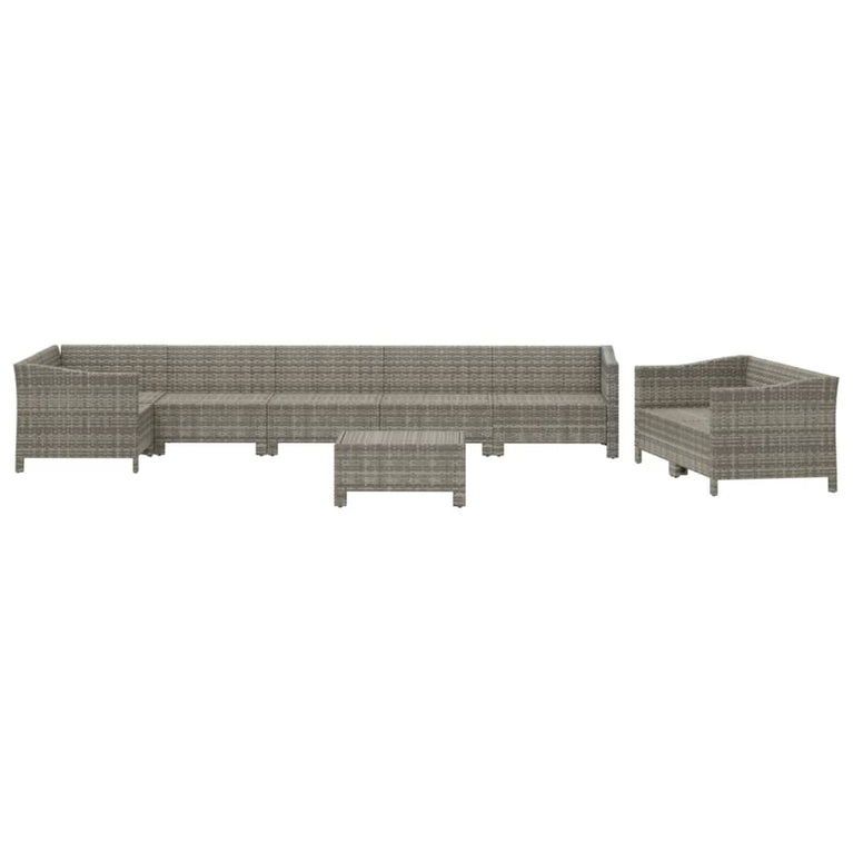 9-delige Loungeset met kussens poly rattan grijs MeubelReus