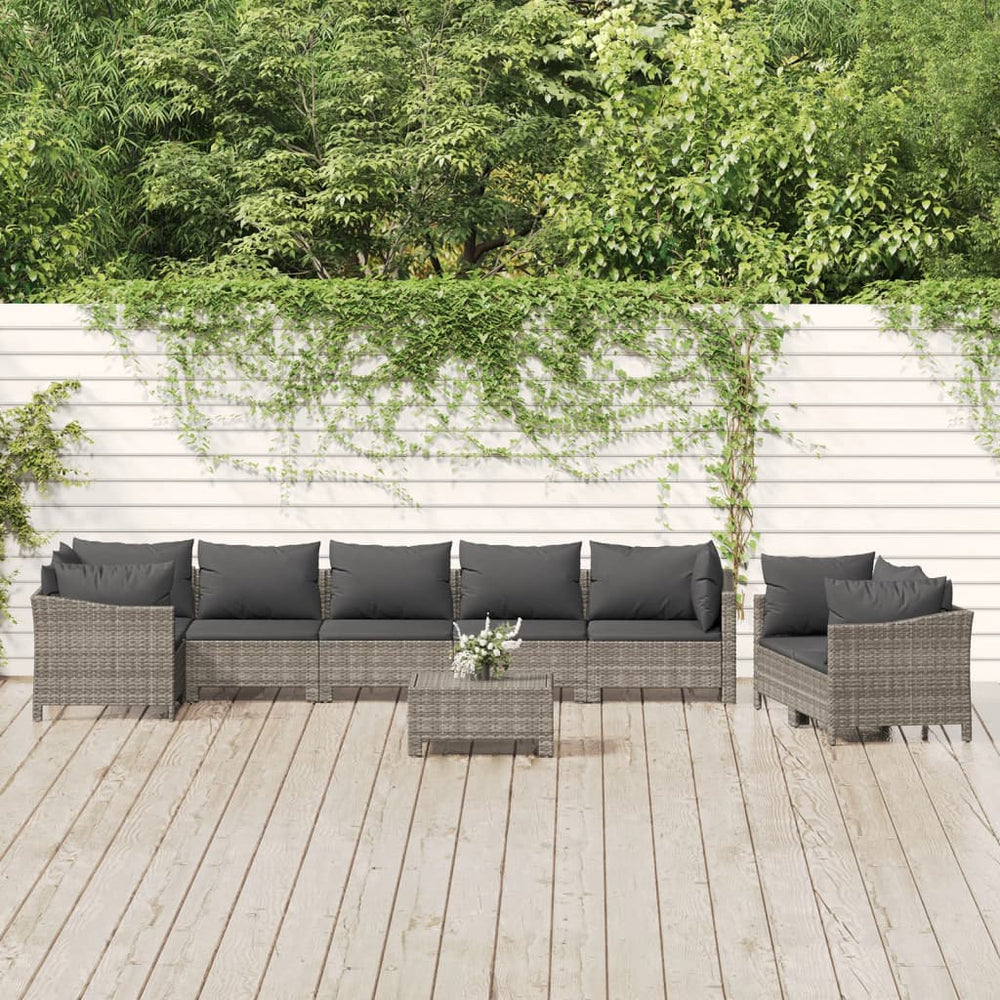 9-delige Loungeset met kussens poly rattan grijs MeubelReus