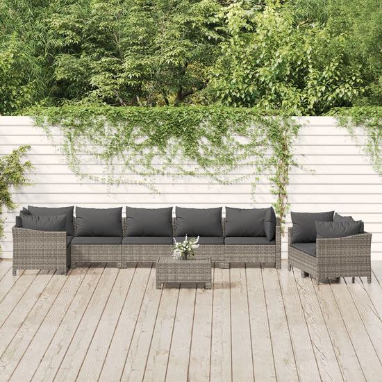 9-delige Loungeset met kussens poly rattan grijs MeubelReus