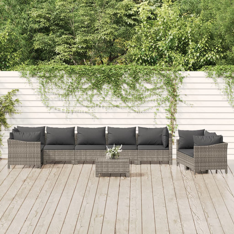 9-delige Loungeset met kussens poly rattan grijs MeubelReus