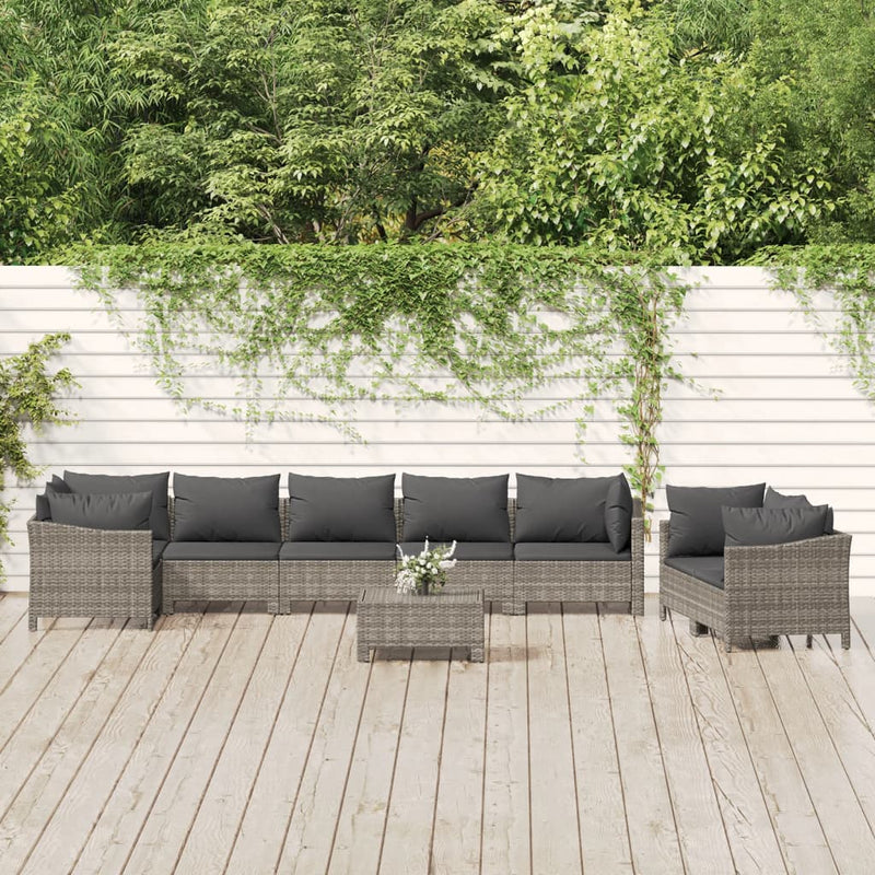 9-delige Loungeset met kussens poly rattan grijs MeubelReus