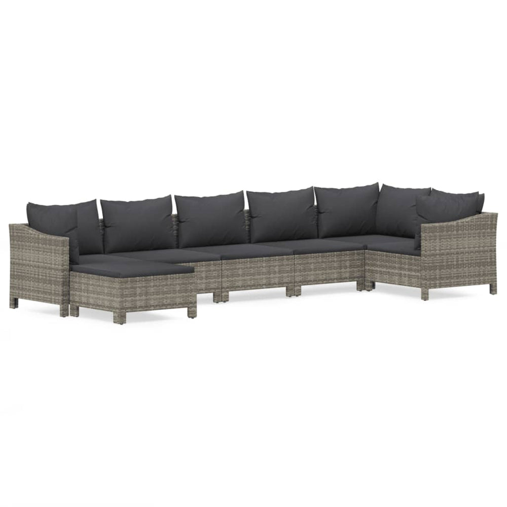 7-delige Loungeset met kussens poly rattan grijs MeubelReus