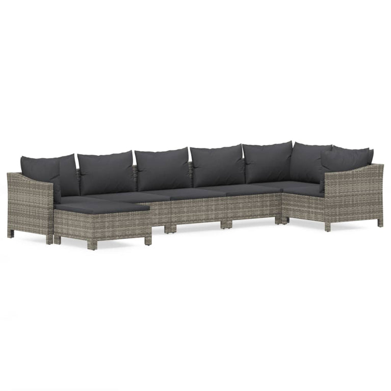7-delige Loungeset met kussens poly rattan grijs MeubelReus