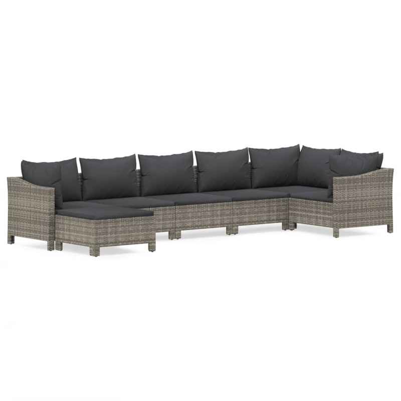 7-delige Loungeset met kussens poly rattan grijs MeubelReus