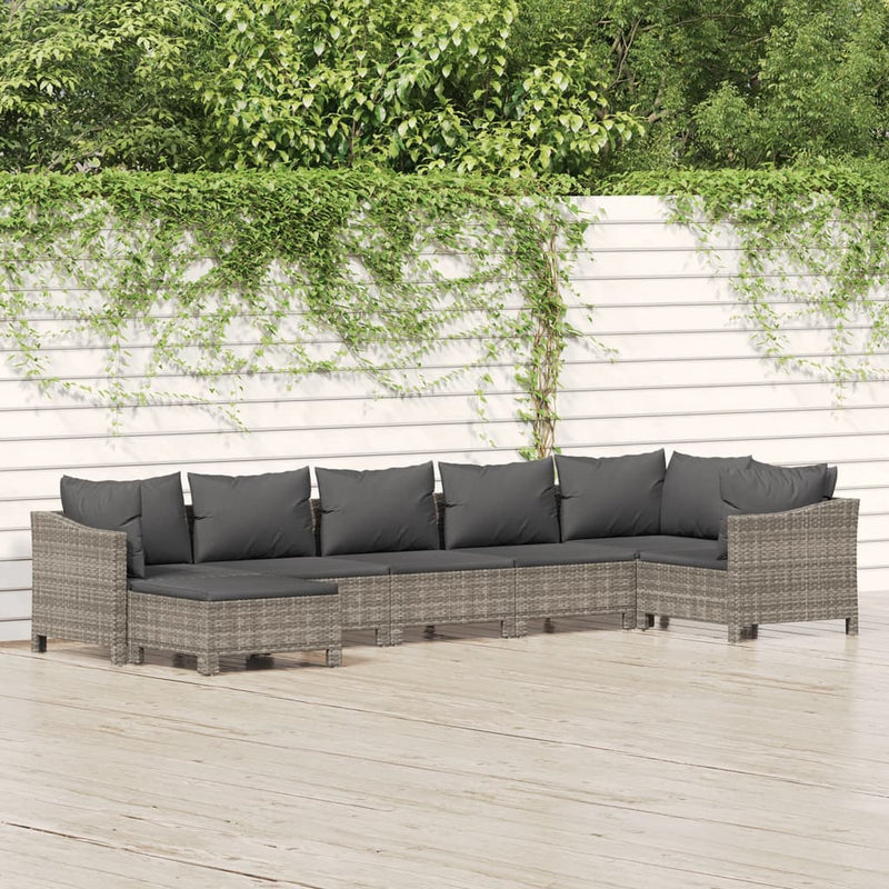 7-delige Loungeset met kussens poly rattan grijs MeubelReus