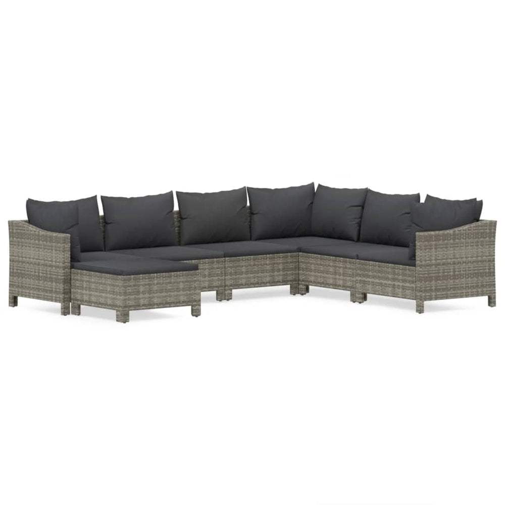 7-delige Loungeset met kussens poly rattan grijs MeubelReus