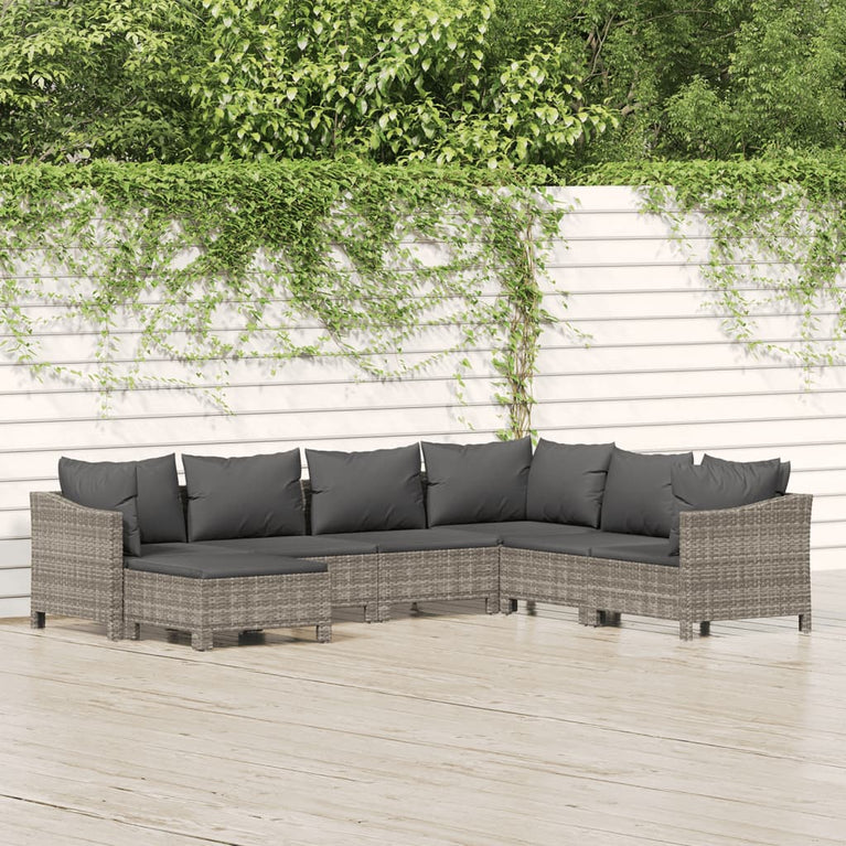 7-delige Loungeset met kussens poly rattan grijs MeubelReus