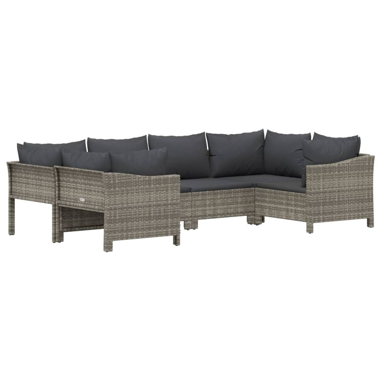 6-delige Loungeset met kussens poly rattan grijs MeubelReus