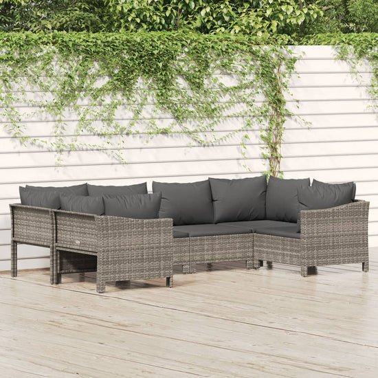 6-delige Loungeset met kussens poly rattan grijs MeubelReus