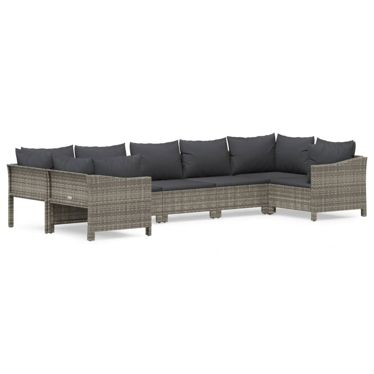 7-delige Loungeset met kussens poly rattan grijs MeubelReus