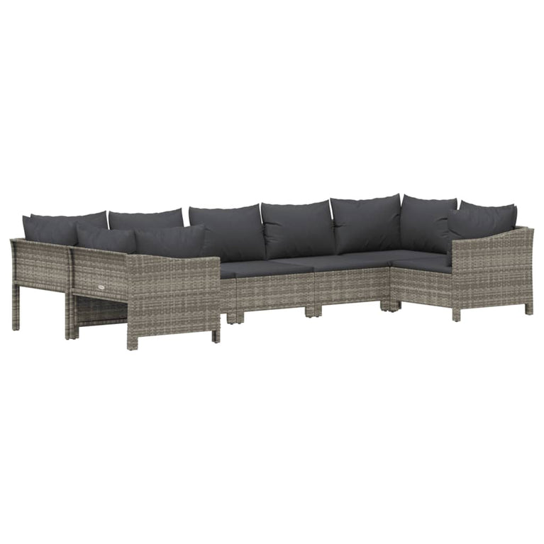 7-delige Loungeset met kussens poly rattan grijs MeubelReus