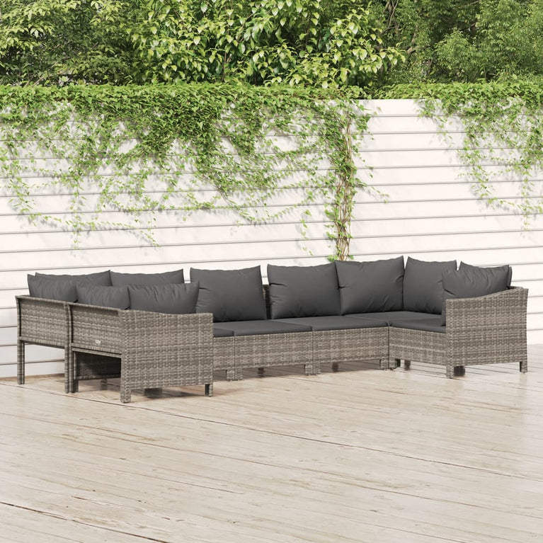 7-delige Loungeset met kussens poly rattan grijs MeubelReus
