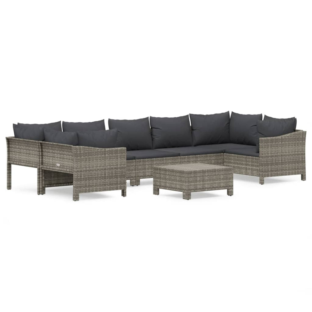 8-delige Loungeset met kussens poly rattan grijs MeubelReus