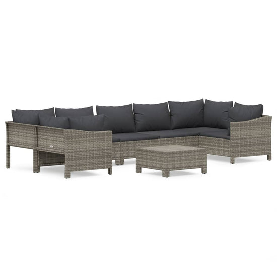 8-delige Loungeset met kussens poly rattan grijs MeubelReus