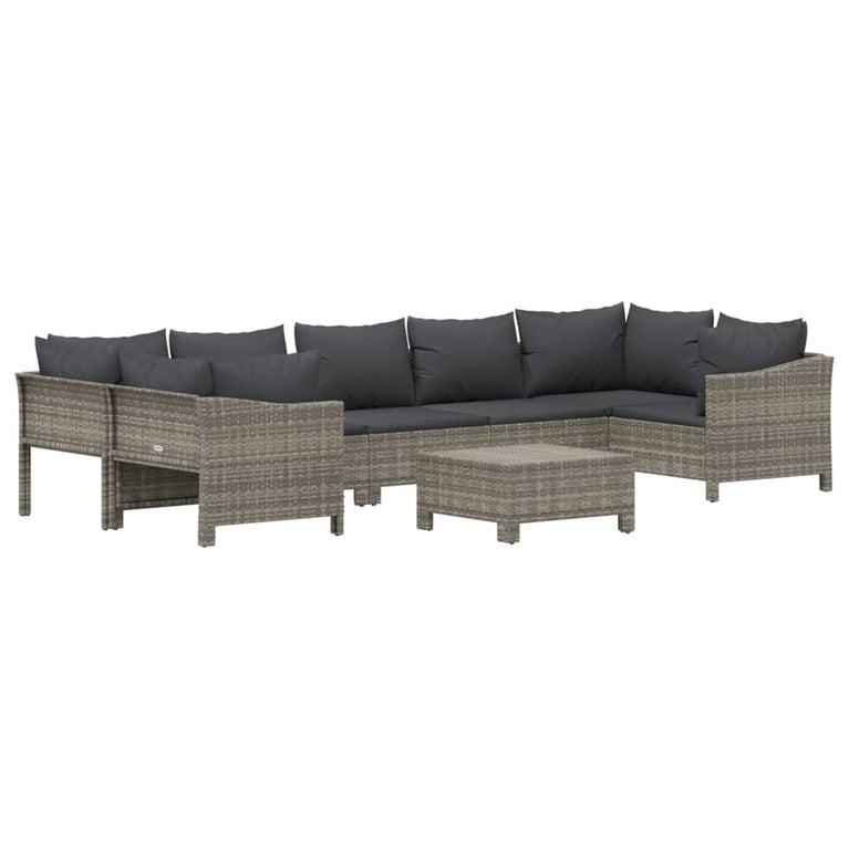 8-delige Loungeset met kussens poly rattan grijs MeubelReus