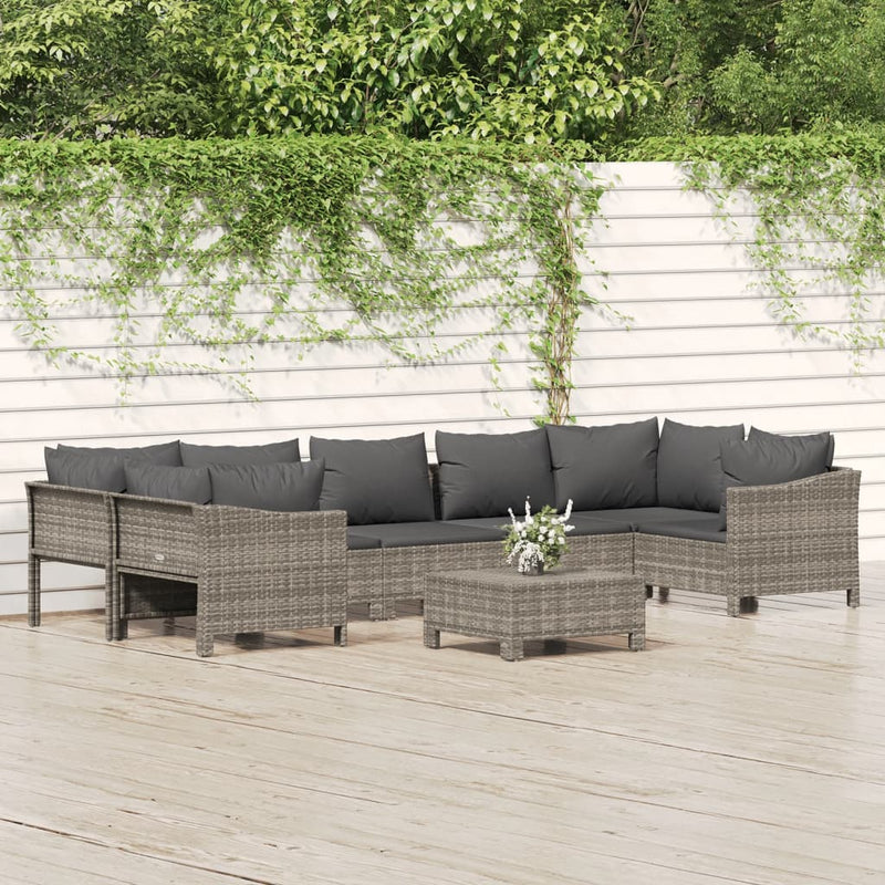 8-delige Loungeset met kussens poly rattan grijs MeubelReus