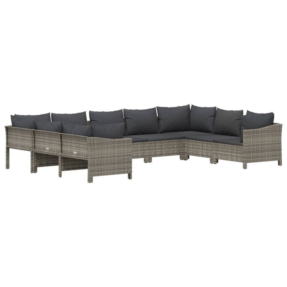 9-delige Loungeset met kussens poly rattan grijs MeubelReus