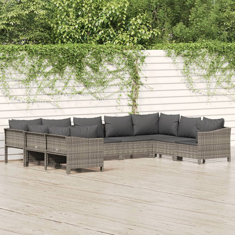 9-delige Loungeset met kussens poly rattan grijs MeubelReus