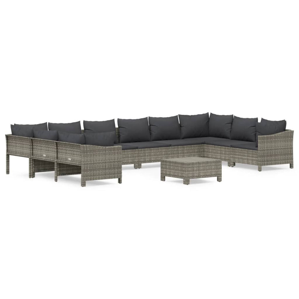 11-delige Loungeset met kussens poly rattan grijs MeubelReus