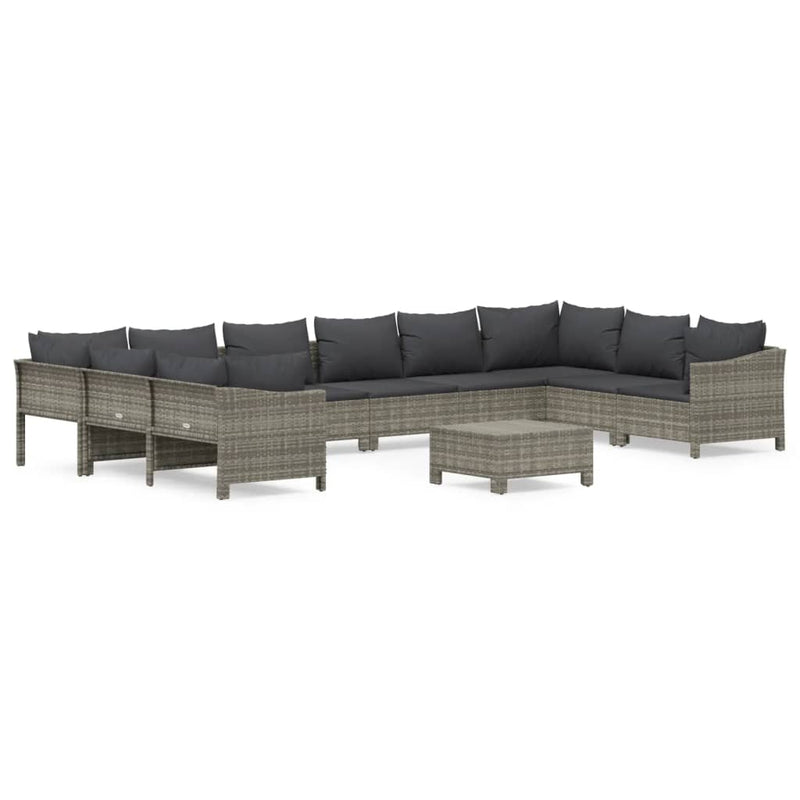 11-delige Loungeset met kussens poly rattan grijs MeubelReus