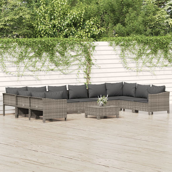 11-delige Loungeset met kussens poly rattan grijs MeubelReus