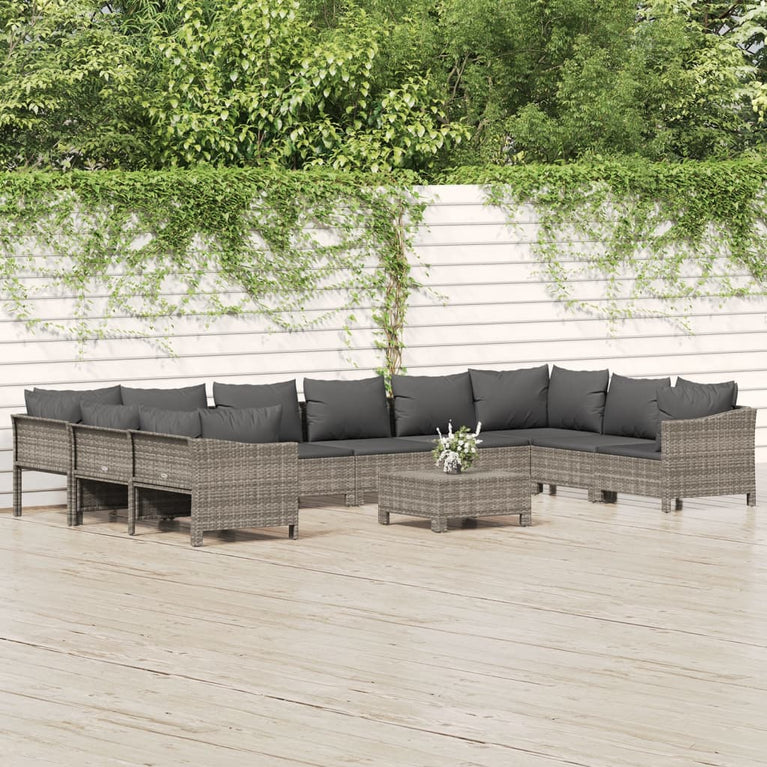 11-delige Loungeset met kussens poly rattan grijs MeubelReus