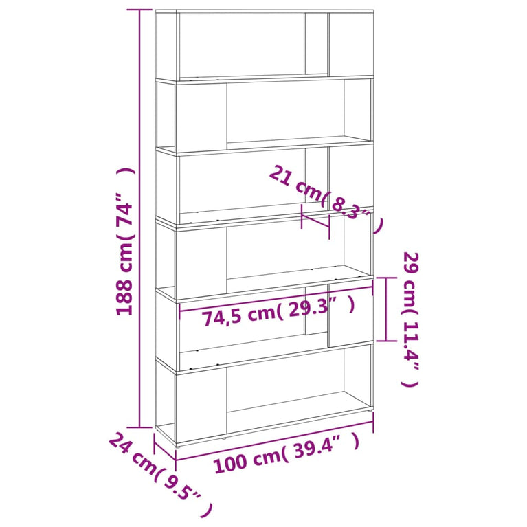 Boekenkast/kamerscherm 100x24x188 cm gerookt eikenkleurig
