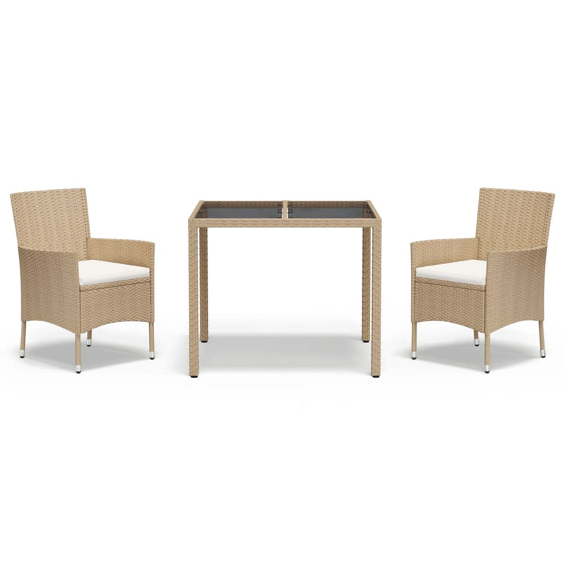 3-delige Tuinset met kussens poly rattan beige MeubelReus