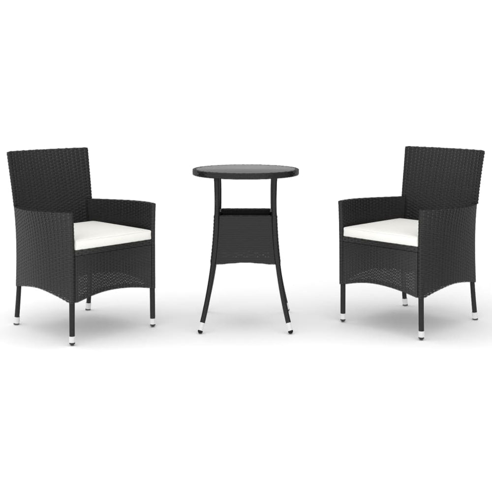3-delige Bistroset met kussens poly rattan zwart MeubelReus