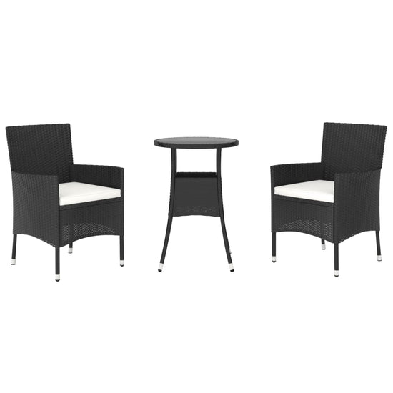 3-delige Bistroset met kussens poly rattan zwart MeubelReus