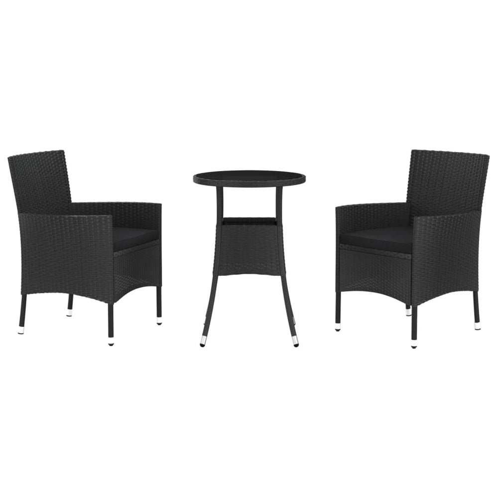 3-delige Bistroset met kussens poly rattan zwart MeubelReus