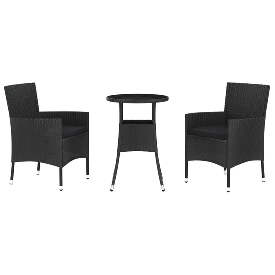 3-delige Bistroset met kussens poly rattan zwart MeubelReus