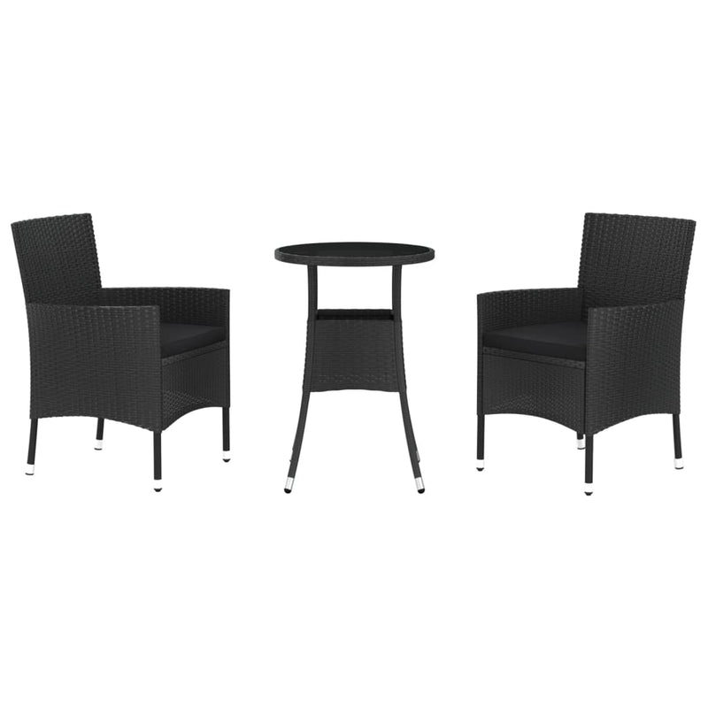 3-delige Bistroset met kussens poly rattan zwart MeubelReus