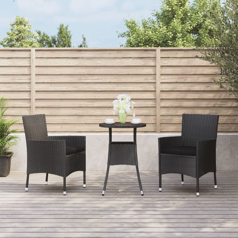 3-delige Bistroset met kussens poly rattan zwart MeubelReus